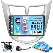 Roinvou 8 Cores 6+128G Android Radio Upgrade for Hyundai Verna Accent Solaris 2010-2016, 9'' HD Touchscreen with Wireless CarPlay Android Auto GPS Navigation WiFi Backup Camera Mirror Link BT Mic RDS