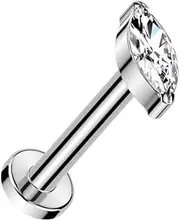 [Pierced Owl] 16GA ASTM F-136 Implant Grade Titanium Threadless Push-in CZ Crystal Marquise Flat Back Stud