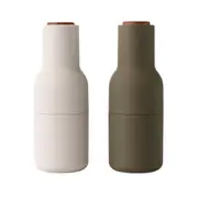 Menu 2 Pack Bottle Grinders with Walnut Top Hunting Green & Beige