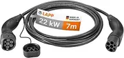 Lapp Type 2 (22kW-3P-32A) Electric Car Charging Cable, Black, 7 Meter
