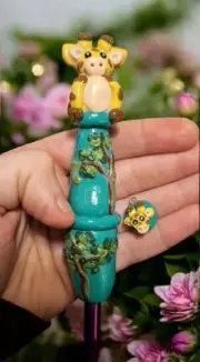 Handmade Polymer Clay Cute Giraffe Crochet Hook Ergonomic