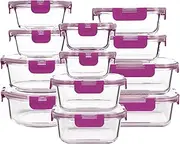 Glass Food Storage Containers with Lids 12 Pack Airtight Glass Meal Prep Containers, Stackable & Leak-proof, Dishwasher Safe, Purple