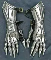 Medieval Gauntlet Gloves Pair Brass Accents Knight Crusader Armor Steel Gloves.