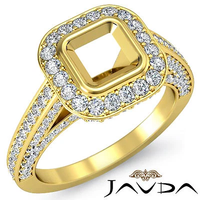 Pre-Set Asscher Semi Mount Diamond Engagement Ring 14k Yellow Gold 1.65 Carat