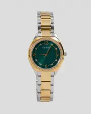 [GUESS] GUESS Women's Charlotte Watch in Gold/Silver/Green One Size Gold/Silver/Green