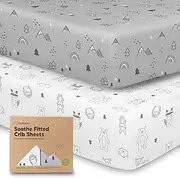 KeaBabies 2-Pack Organic Cot Sheets for Boys, Girls - Fitted Cot Mattress Sheet Neutral, Breathable Jersey Cotton Cover for Baby Bed, Toddler Mattress, Soft & Cute Prints(Woodland)