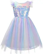 Dressy Daisy Unicorn Birthday Rainbow Tulle Dress Princess Costume Fancy Party Outfit for Toddler Little Kids Girls Size 2 to 12, Pink/Blue