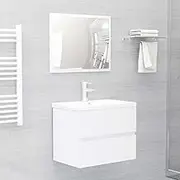 2 Piece Bathroom Furniture Set, High Gloss White Engineered Wood, Wall Mount Storage Cabinet, Mirrored Cupboard for Bathroom