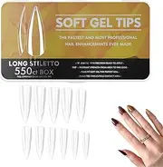 Gel Nail Kit Soft Gel Nail Tips - Clear Cover Full Nail Extensions | Easy Nail Extensions Acrylic Fake Nails False Press on Nail Tips Borato