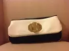 Deux Lux Handbag-Jules Gold Turn-Lock Clutch Bag Black & White NWT