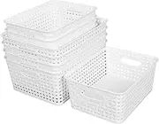 8 Pack Large Plastic Storage Baskets, Plastic Storage Bins with 2 Different Sizes, Home Kitchen Tidy Organiser with Handles Large Storage Bins for Kitchen Cabinets Countertop Cupboard Office Bathroom