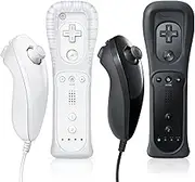 FASIGO Wii Remote with Nunchuck, Wii Controller with Nunchuck, Compatible with Nintendo Wii/Wii U, 2 Pack, White & Black