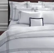 Ralph Lauren 624 TC Handkerchief Embroidery White&Grey King Flat Sheet $245 NIP