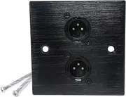 Brushed Aluminium Twin 3-Pin XLR Male D-Series Outlet Wall Faceplate – Durable Metal Plate for Audio, Amplifier, Microphone, Mixer, and Speaker Connections Cable, Screws Included