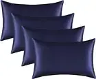 Satin Silk Pillowcase for Hair and Skin Black Pillow Cases Standard Size Set ...