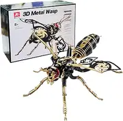 3D Metal Puzzles for Adults Mechanical Wasp Model kit DIY Steampunk Insect Assemble Jigsaw Stainless Steel Building Blocks Craft Toys (Wasp Model-Black Gold)