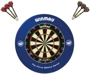 Winmau Blade 6 Dart Board + Blue Printed Dartboard Surround + Darts Set