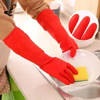 在飛比找樂天市場購物網優惠-乳膠手套加厚橡膠防水加長耐用型廚房清潔家務洗碗洗衣服皮手套