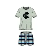 Mens Official AFL Carlton Blues Size S-5XL Short Check Pyjamas PJS Set