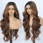 Brown Highlight Lace Front Wigs Ombre Body Wave Glueless Wig Middle Part Lace...