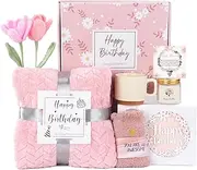 Birthday Gifts for Women Friendship, Unique Happy Birthday Gifts Basket for Mom Her Best Friend Sister Wife Girlfriend, Rose Relaxing Spa Gifts Set for Women with Blanket