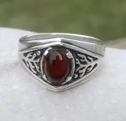 Celtic Tree of Life Ring .925 Sterling Silver Sz 9.5 Genuine Carnelian gemstone