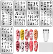 PH PandaHall 5pcs Flower Nail Stamping Plates Rose Nails Art Stencils Swirl Pattern Nail Art Stencils Butterflies Naisl Design Stamp Plate with Stamper and Scraper for Women DIY Print Manicure