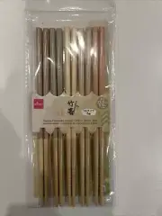Made In Japan - Japanese 5-Pair Striped Design Bamboo Chopsticks - 8.9 Inches