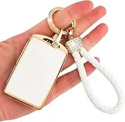 OLLEN Soft TPU Key Fob Cover, Fit for 2019-2024 Mazda 3, Fit for Mazda 3 Hatchback, CX-30, CX-5, CX-9, CX-12, CX-50, MX-5, Fit for Miata, Full Protection Remote Case, with Bling Keychain, White