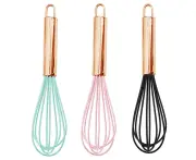 Silicone Balloon Whisk, Milk and Egg Beater Blender, Heat Resistant Kitchen Whisks for Whisking-green + pink + black