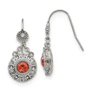 Stainless Steel Chisel Polished Red And Clear Cz Circle Dangle Shepherd Hook Earrings