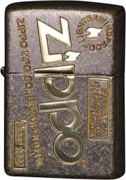 Zippo Oil Lighter Antique Old Logo Etching Barrel Gold Brass Regular Case Japan