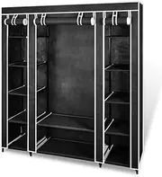 Wardrobe with Compartments and Rods 45x150x176 cm Black Fabric Storage Organizer