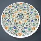 Marble Dining Table Top Multicolor Gemstone Inlay Work Hallway Table for Hotel