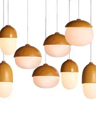 北歐簡約創意吧檯燈餐廳臥室吊燈玻璃燈罩木單頭堅果小吊燈 (8.3折)