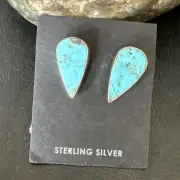 Blue Kingman Turquoise Navajo Sterling Silver Post Stud Earrings 18951
