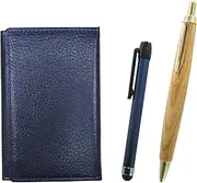 [タキザワ] MEIL-ALL-HS47S Grain Leather Business Card Holder Blue Metal Touch Stick Blue and Maple Wooden Axis Retro Ballpoint Pen Set