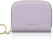 [Vulkitty] Small Wallet for Women RFID Blocking with Zipper Around Case Trifold Compact Leather Card Purse with Coin Pocket Lilac