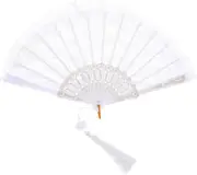 Foldable White Lace Fan Handheld Chinese Vintage Style Hand Held Folding...
