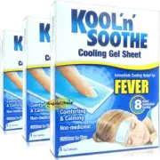 3x Kool 'n' Soothe Soft Gel Children Kids Fever Immediate Relief 4 Sheets
