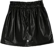 [Koton] Girls's Mini Faux Leather Elastic Waistband Button Detail Skirt