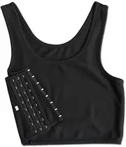 [AUXA] Women Chest Binder Hook Corset Slim Fit Straps Tank Bra Flat Short Vest Top Sportswear for Lesbian Tomboy Trans