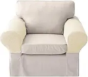LERTREE 1 Pair Sofa Arm Slipcovers Elastic Sofa Armrest Protectors Removable Chair Sofa Armrest Covers (Beige)