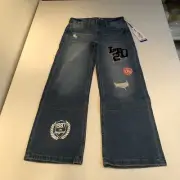 Limited Too Girls Decorative Patches Zip Button Straight Leg Denim Blue Size 12