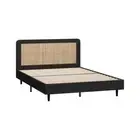 NNEED Bed Frame Double Size Real Rattan Headboard Black