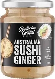 Buderim Ginger Australian Sushi Ginger – Made with Fresh Ginger, 200g Reusable Glass Jar, No Cutting Required, Perfect for Sushi, Sashimi, Salads and More.