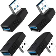Warmstor 4-Pack USB 3.0 Male to Female Adapter 90 Degree Left Angle and Right Angle USB Cable Extender Connector