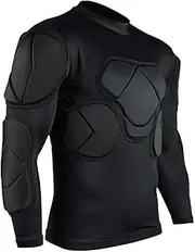 Sports Padded Compression T-Shirt Tops Long Sleeve Guard Protective Shirt Shoulder Rib Chest Protection for Outdoor Football Basketball Paintball Rugby