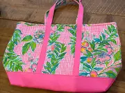 NWT Lilly Pulizter Mercato Tote Large Bag Don't Stop Beleafing Print Pink Floral