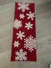 St Nicholas Square red/white table runner -handcrafted snowflakes